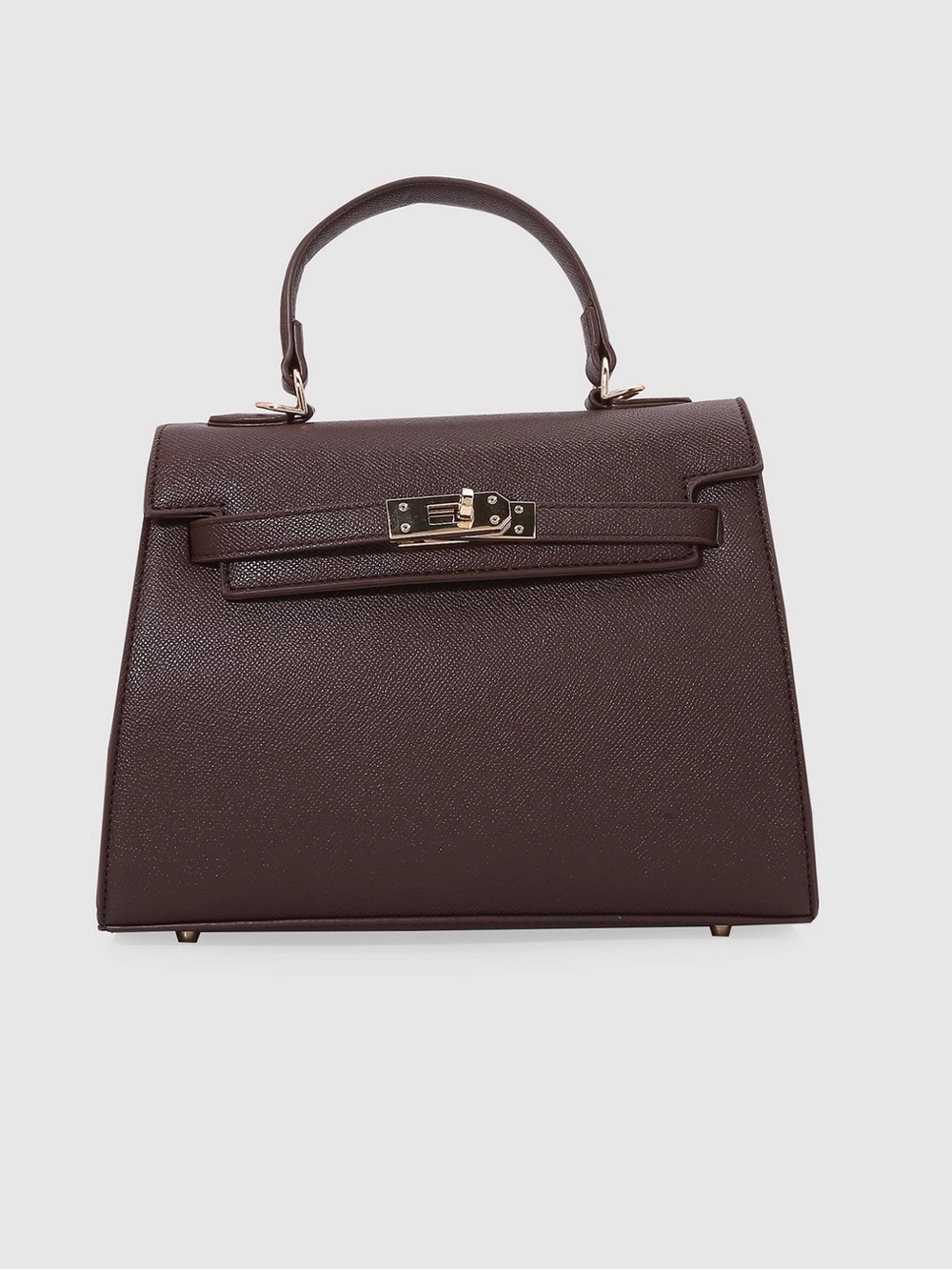 Structured Dark Brown Top-Handle Satchel with Gold Hardware
